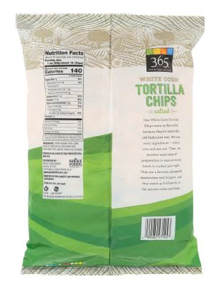 365 Everyday Value - White Corn Tortilla Chips Salted - back of package