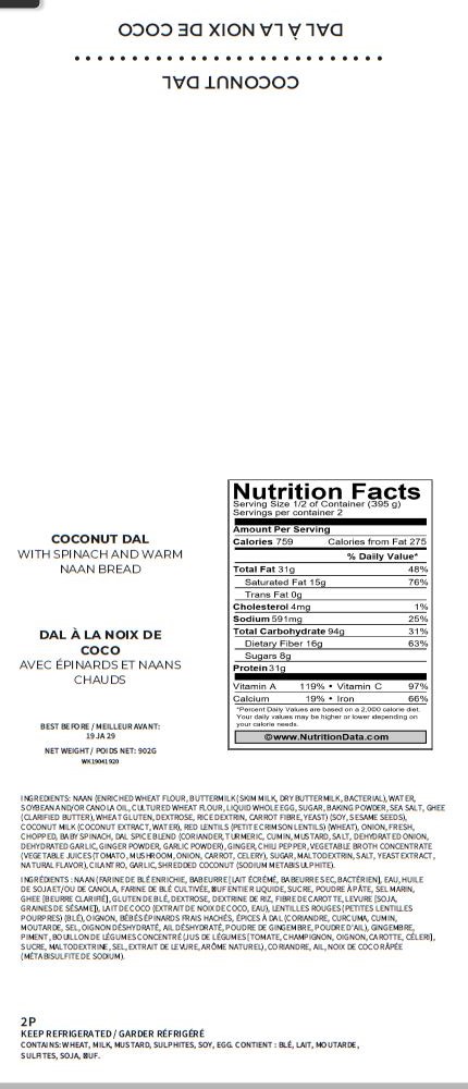 Hello Fresh brand Coconut Dal meal kit - 2P