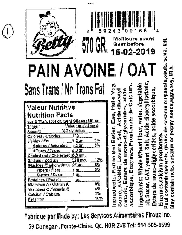 Betty - Pain avoine - 570 grammes