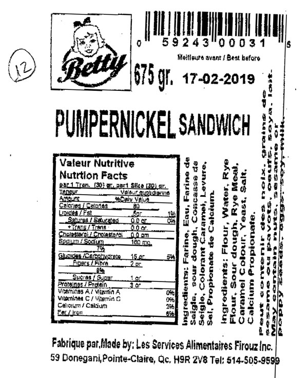 Betty - Pumpernickel Sandwich - 675 grams
