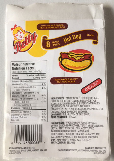 Betty - 100% Whole Wheat Hot Dog Rolls - 8 units