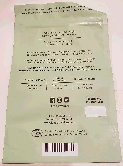 Lee's Tea - Mint Chill en feuilles - arrière de l'emballage