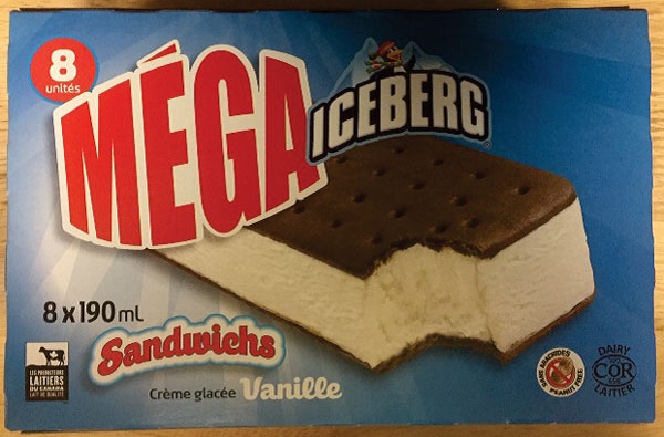 ceberg – Méga sandwichs Crème glacée vanille – 8 × 190 mL (recto)