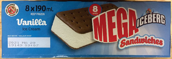 Iceberg – Mega Sandwiches Vanilla Ice Cream – 8 × 190 mL (side)