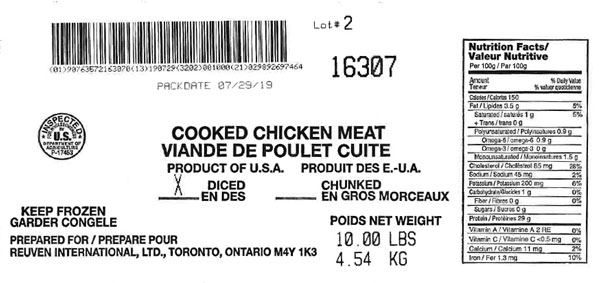 Reuven International, Ltd. Cooked Chicken Meat (Diced) (#16307)&nbsp;&ndash; 4.54 kg