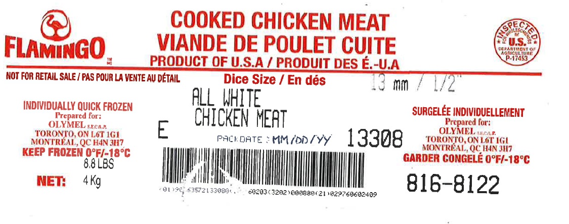Flamingo - Cooked Chicken Meat - All White Chicken Meat Diced 13mm / ½” (#816-8122) 