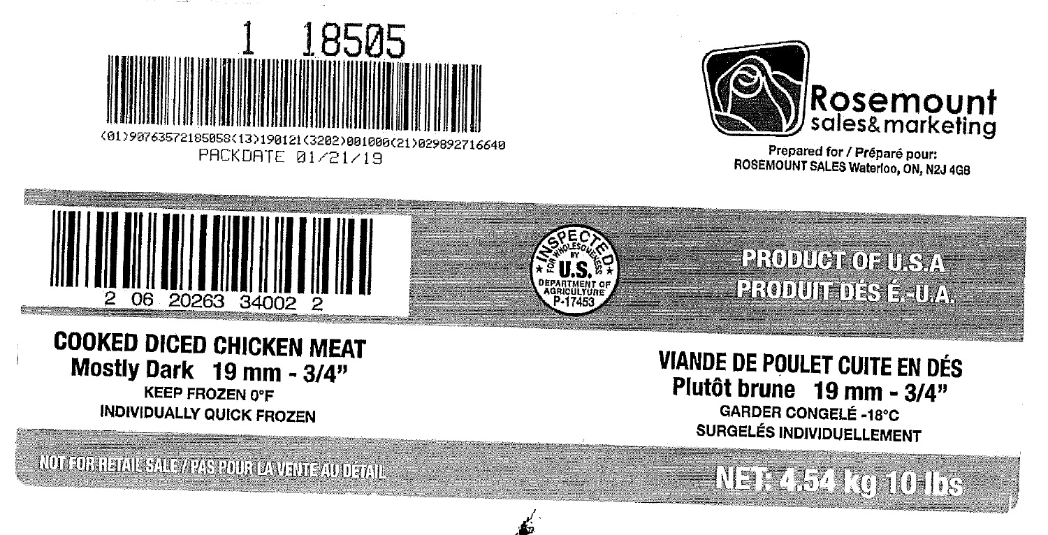Rosemount - Viande de poulet cuite plutôt brune en dés de 19 mm – ¾ po (#18505) 