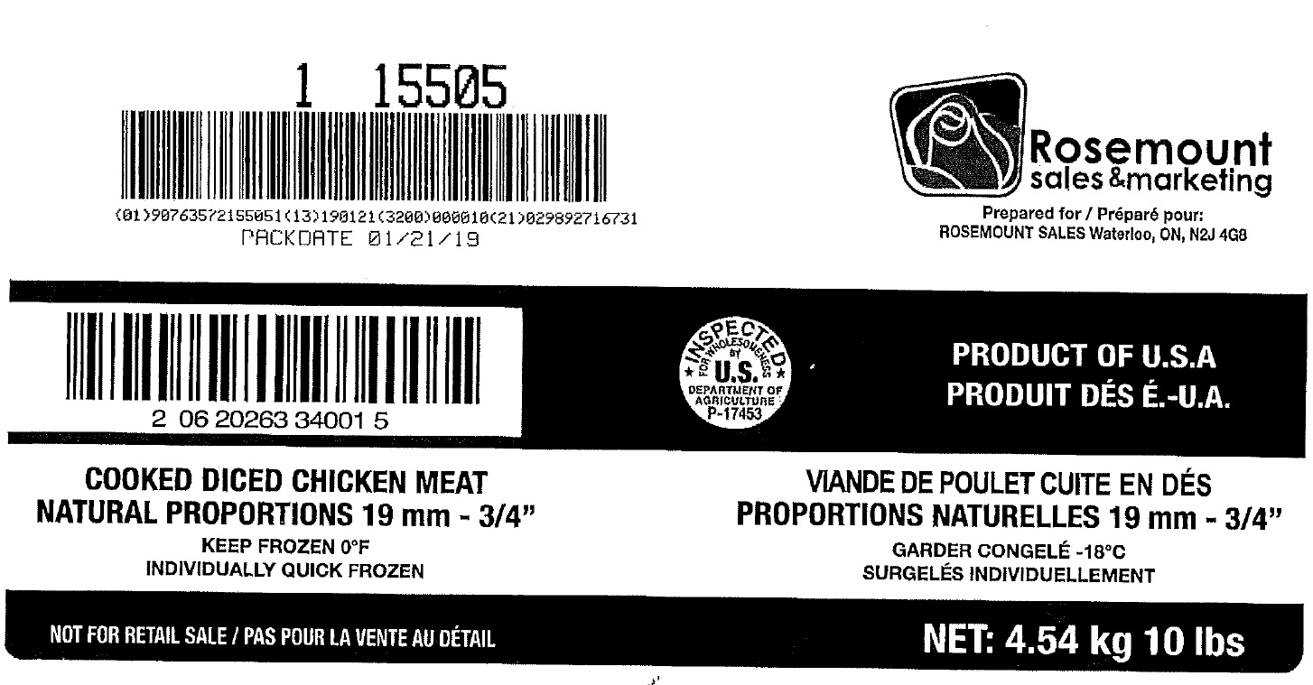 Rosemount Sales & Marketing - Cooked Diced Chicken Meat Natural Proportions 19 mm – ¾” (#15505)