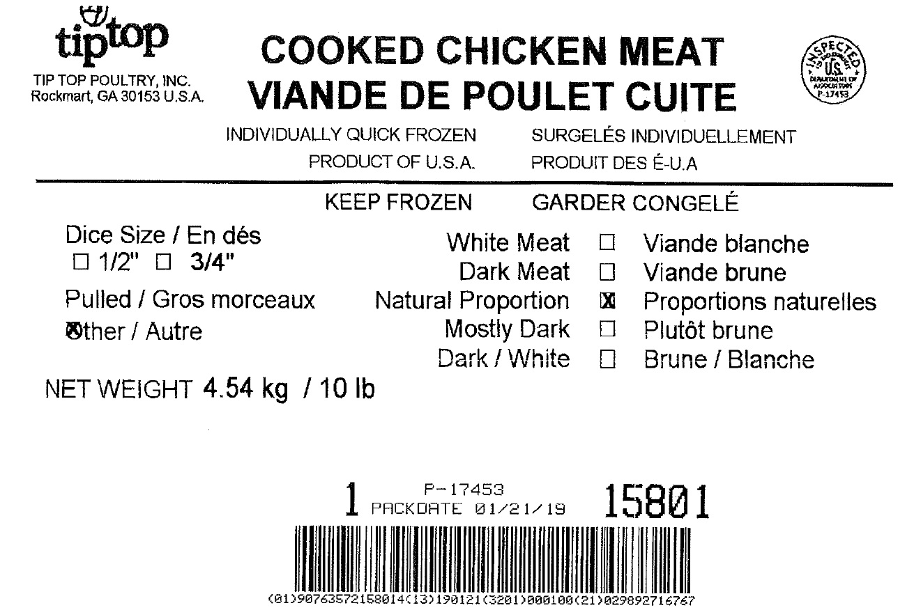 Tip Top Poultry, Inc. - Cooked Chicken Meat Natural Proportion (#15801)