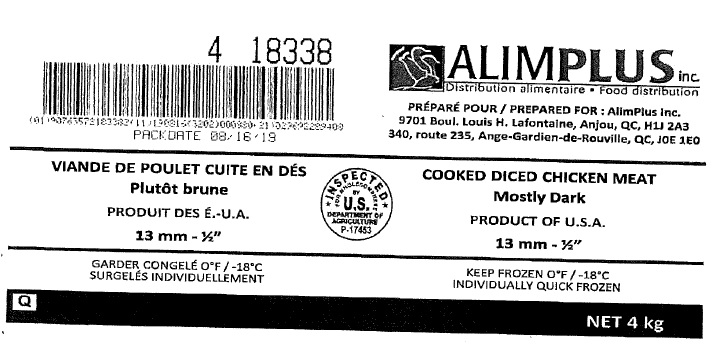 AlimPlus Inc. - Viande de poulet cuite plutôt brune en dés de 13 mm – ½ po (#18338)