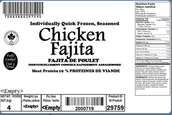 Glacial Treasure - Fajita de poulet  (Halal) ID Produit : 29759