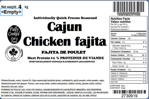 Glacial Treasure - Fajita de poulet (Halal) ID Produit : 29760