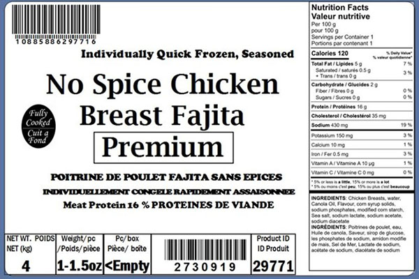 Glacial Treasure - No Spice Chicken Breast Fajita Premium Product ID: 29771