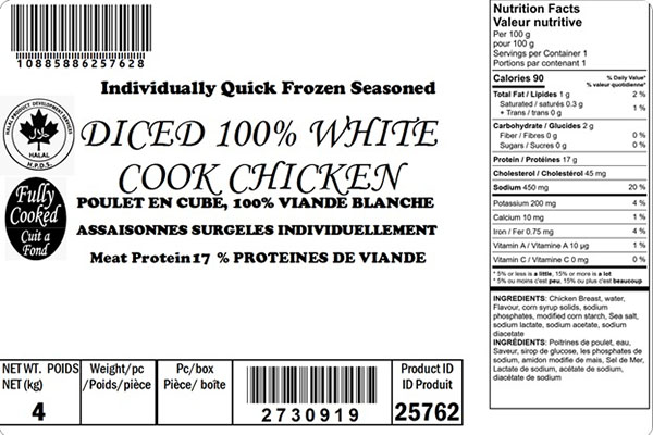 Glacial Treasure - Poulet en cube, 100% viande blanche (Halal) ID Produit : 25762