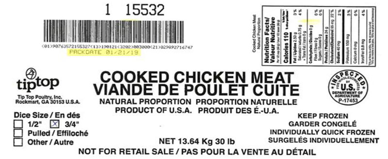 Tip Top Poultry, Inc. - Cooked Chicken Meat  - ¾” Diced (#15532)