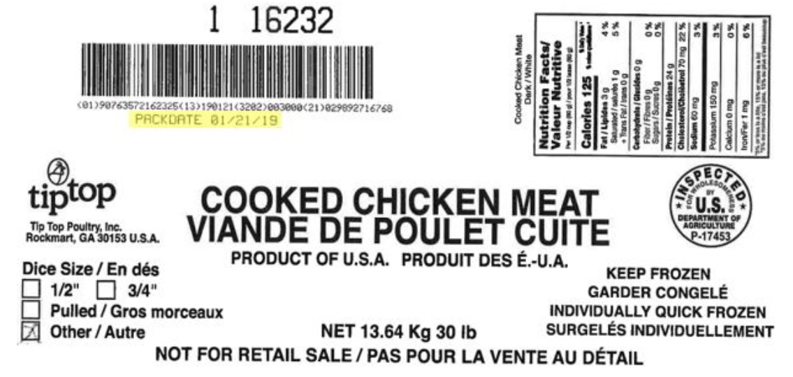 Tip Top Poultry,  Inc. - Cooked Chicken Meat (#16232)