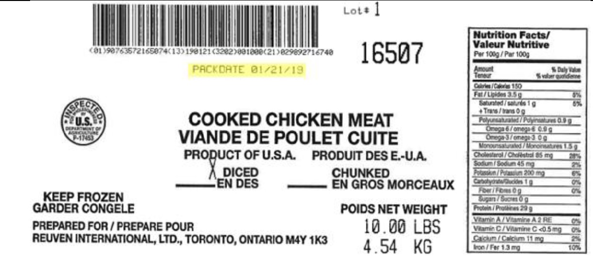Reuven International Ltd  - Viande de poulet cuite – en dés (#16507) 