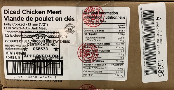 Gordon Choix - Viande de poulet en dés 13mm (1/2 po) 60% viande blanche 40% viande brune