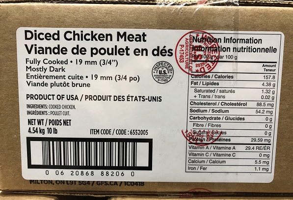 Gordon Choix - Viande de poulet en dés 19mm (3/4 po)  Viande plûtot brune