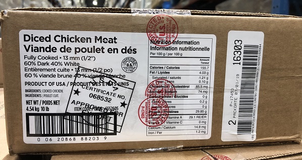 Gordon Choice - Diced Chicken Meat 13mm (1/2”)  60% Dark 40% White