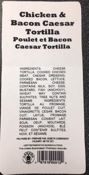 Aucune - « Poulet et Bacon Caesar Tortilla »