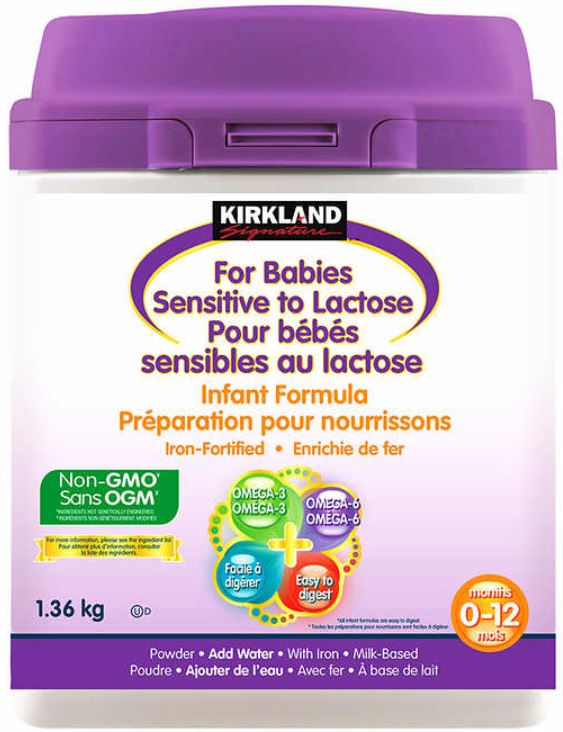 Kirkland Signature – Préparation pour nourrissons pour bébés sensibles au lactose Enrichie de fer Sans OGM – 1.36 kg