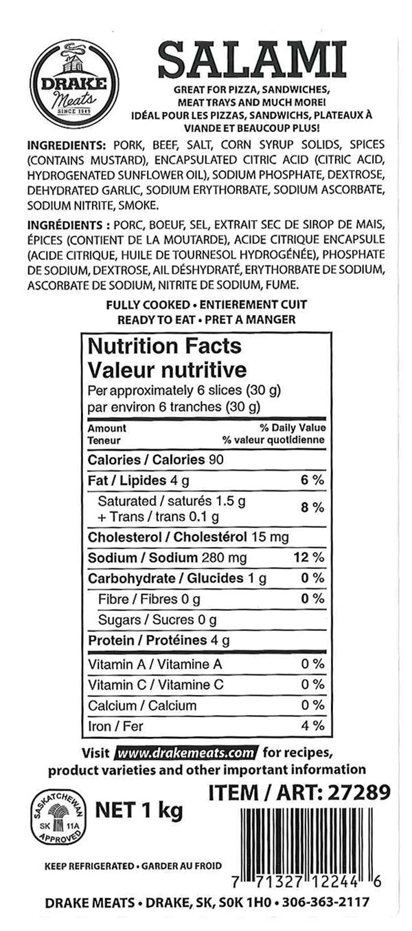 Drake Meats – Salami – 1 kg (Nutrition Facts)