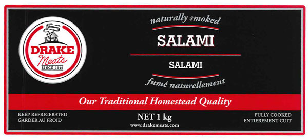 Drake Meats – Salami – 1 kg (étiquette de l'emballage)