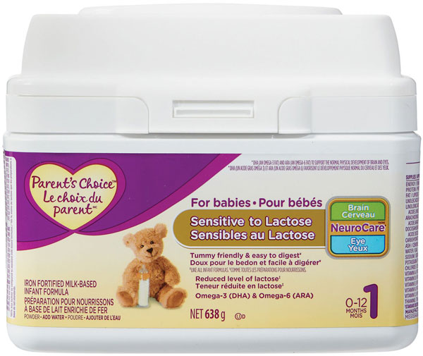 Le choix du parent – Préparation pour nourrissons pour bébés sensibles au lactose – 638 grammes (recto)