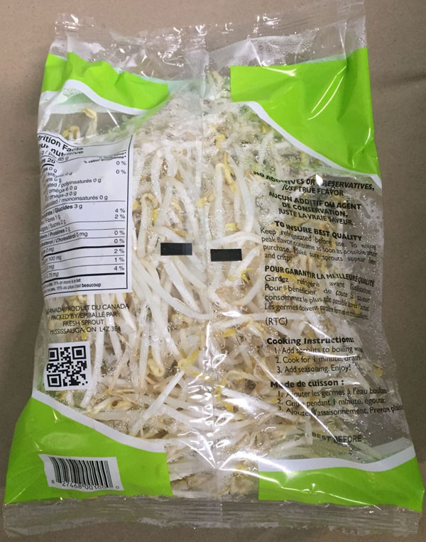 Fresh Sprouts – Fresh Bean Sprouts – 454 grams (back)