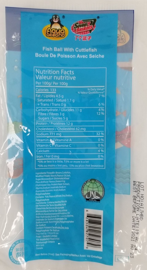 Aqua Okeano / Seven Baskets - Fish Ball with Cuttlefish (Nutrition Facts Table)
