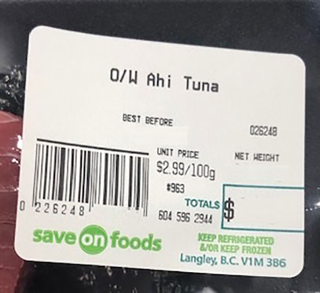 Save on Foods : O/W Ahi Tuna - Variable