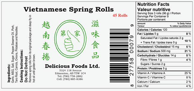 Delicious Foods Ltd.: Vietnamese Spring Rolls - 45 rolls