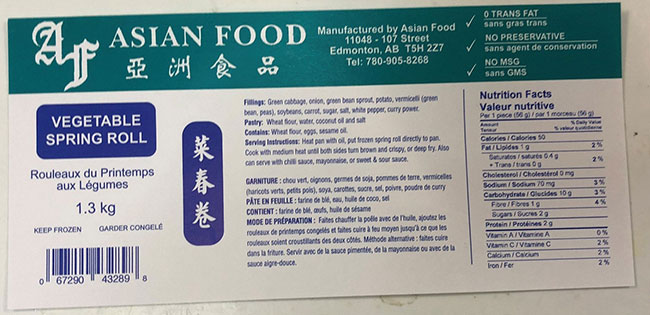 Asian Food : Rouleaux du Printemps aux Légumes - 1.3 kg
