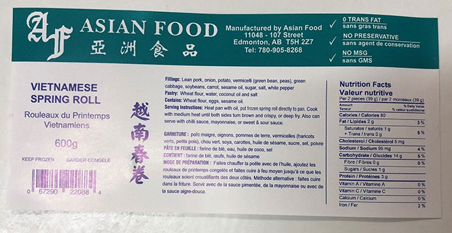 Asian Food : Rouleaux de Printemps Vietnamiens - 600 g