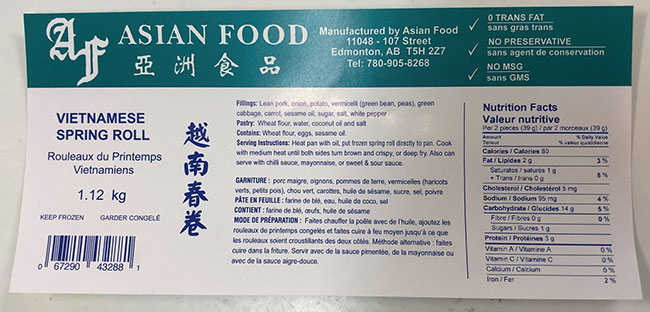 Asian Food : Rouleaux de Printemps Vietnamiens - 1.12 kg