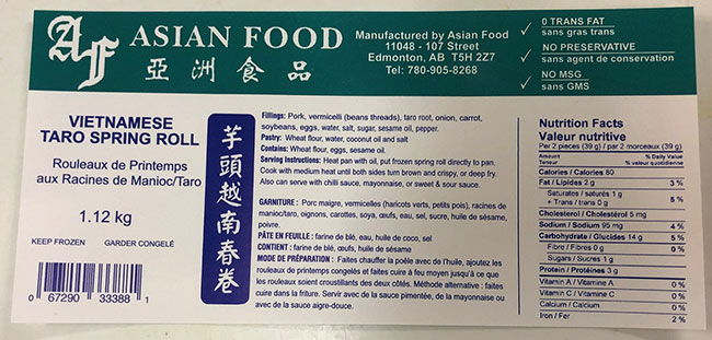 Asian Food: Vietnamese Taro Spring Roll - 1.12 kg