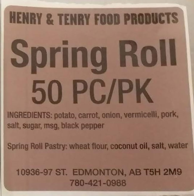 Henry and Tenry Food Products : Spring Roll - 50 unités