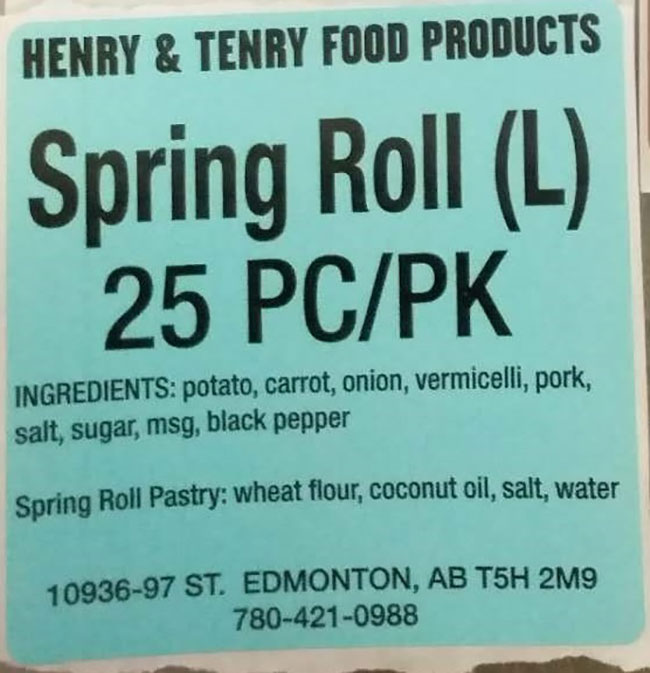 Henry and Tenry Food Products : Spring Roll (L) - 25 unités