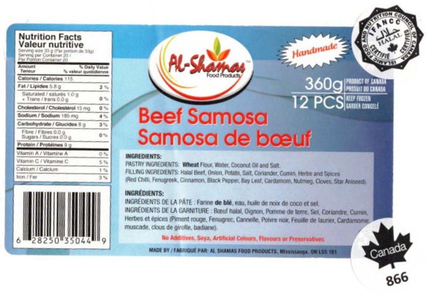 Al-Shamas Food Products: Beef Samosa - 360 g
