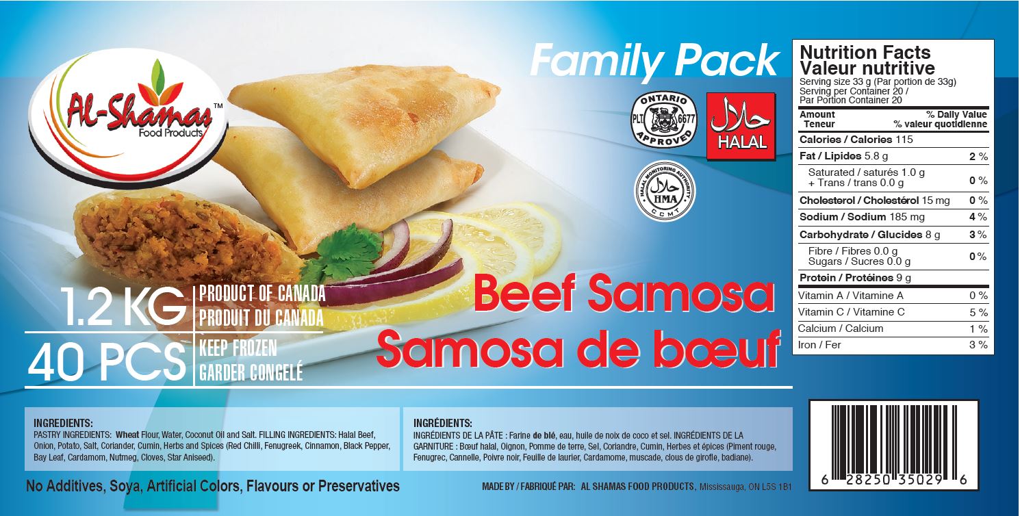 Al-Shamas Food Products: Beef Samosa - 1.2 kg