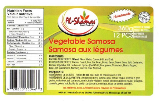 Al-Shamas Food Products: Vegetable Samosa - 360 g