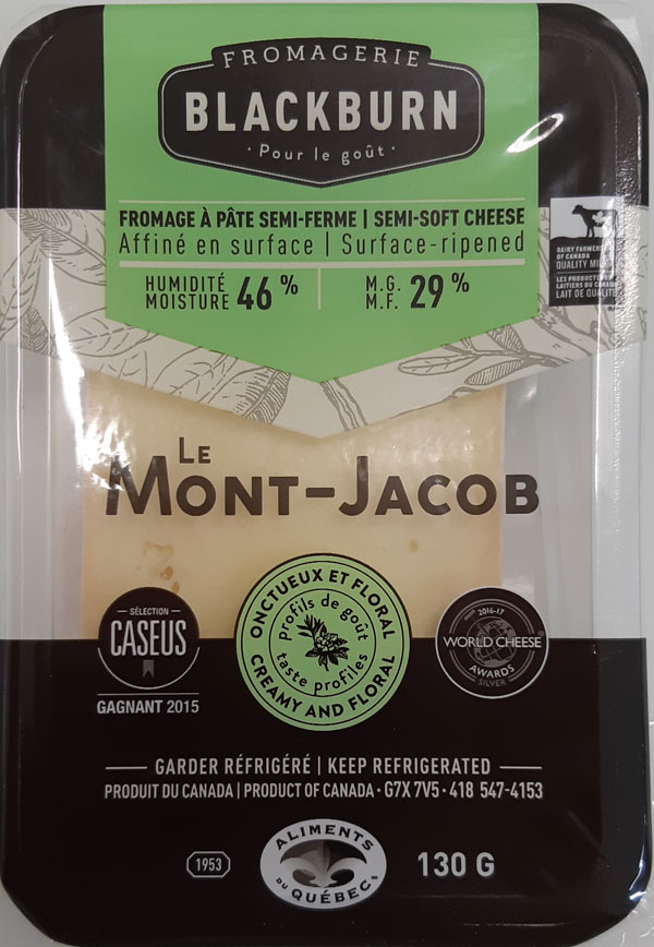 Fromagerie Blackburn – Le Mont-Jacob fromage à pâte semi-ferme – 130 grammes (recto)