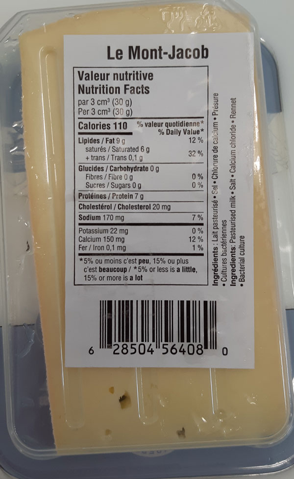 Fromagerie Blackburn – Le Mont-Jacob fromage à pâte semi-ferme – 130 grammes (verso)