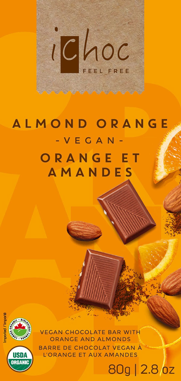 iChoc - Orange et amandes - Barre de chocolat « vegan » à l'orange et aux amandes