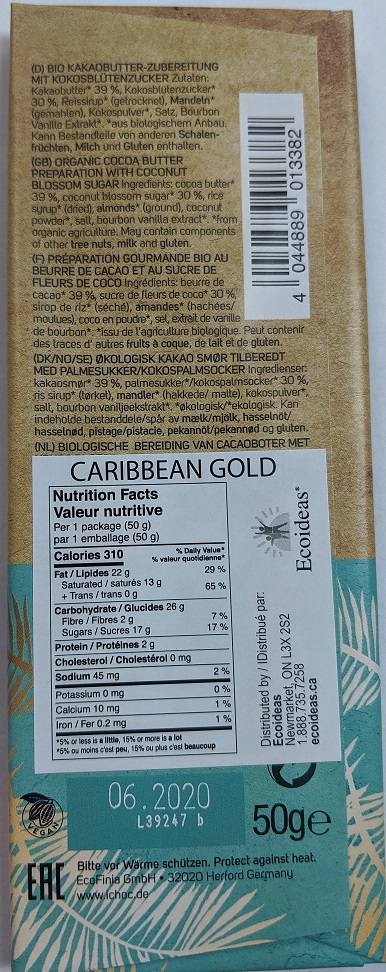 iChoc - Expedition Caribbean Gold – White with Coconut Blossom Sugar - Vegan - back
