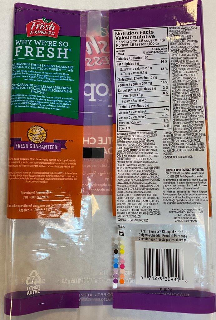 Fresh Express - « Chopped Kit » Cheddar au chipotle (code universel des produits)