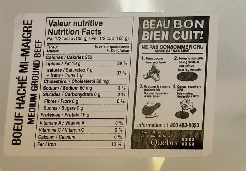 Provigo - Medium ground beef - Nutrition facts