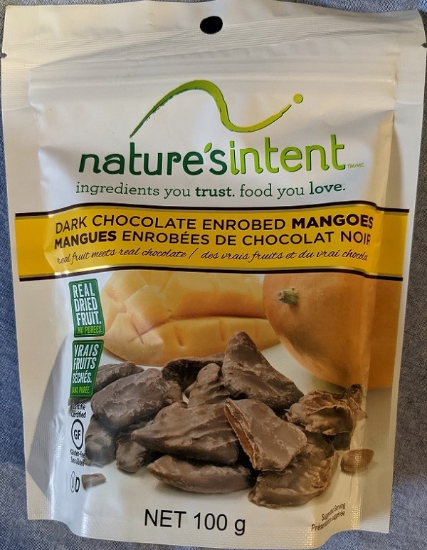 Nature's Intent – Dark Chocolate Enrobed Mangoes – 100 grams (front)
