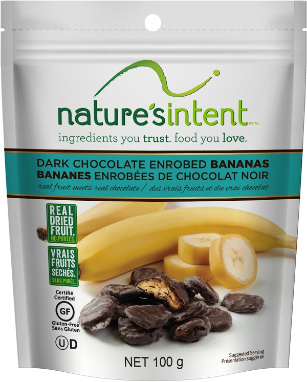 Nature's Intent – Dark Chocolate Enrobed Bananas – 100 grams (front)
